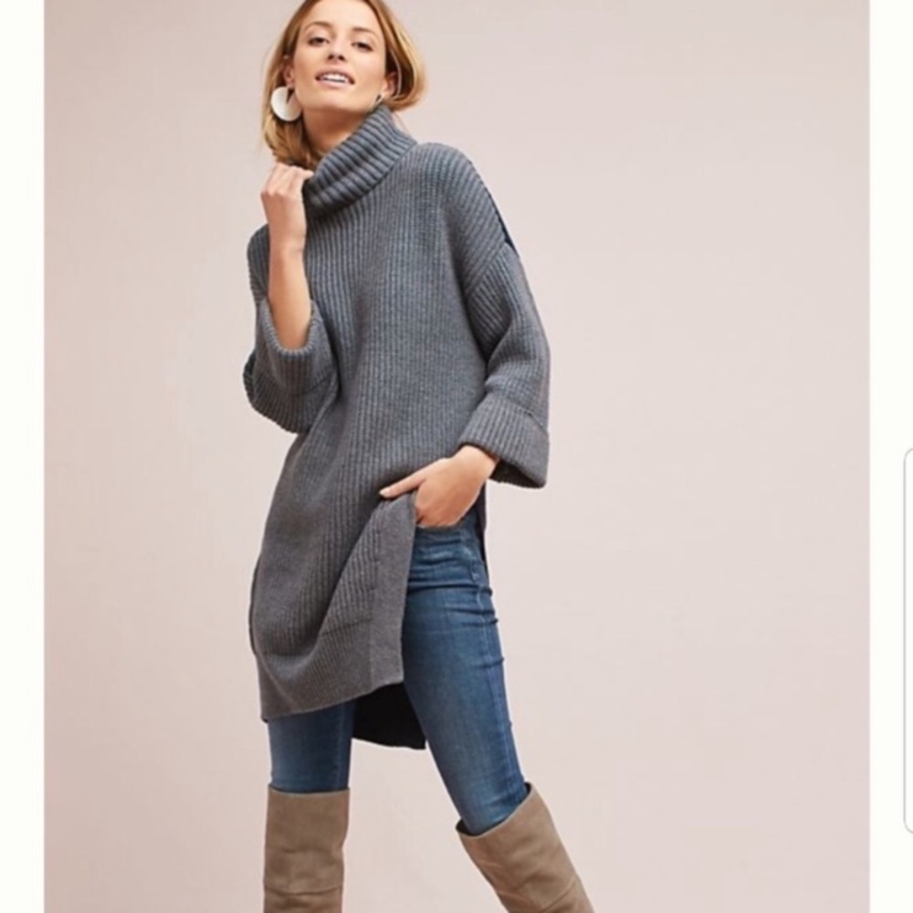 Anthropologie Moth Cuff Sleeve Color Block Tunic Sweater sz S